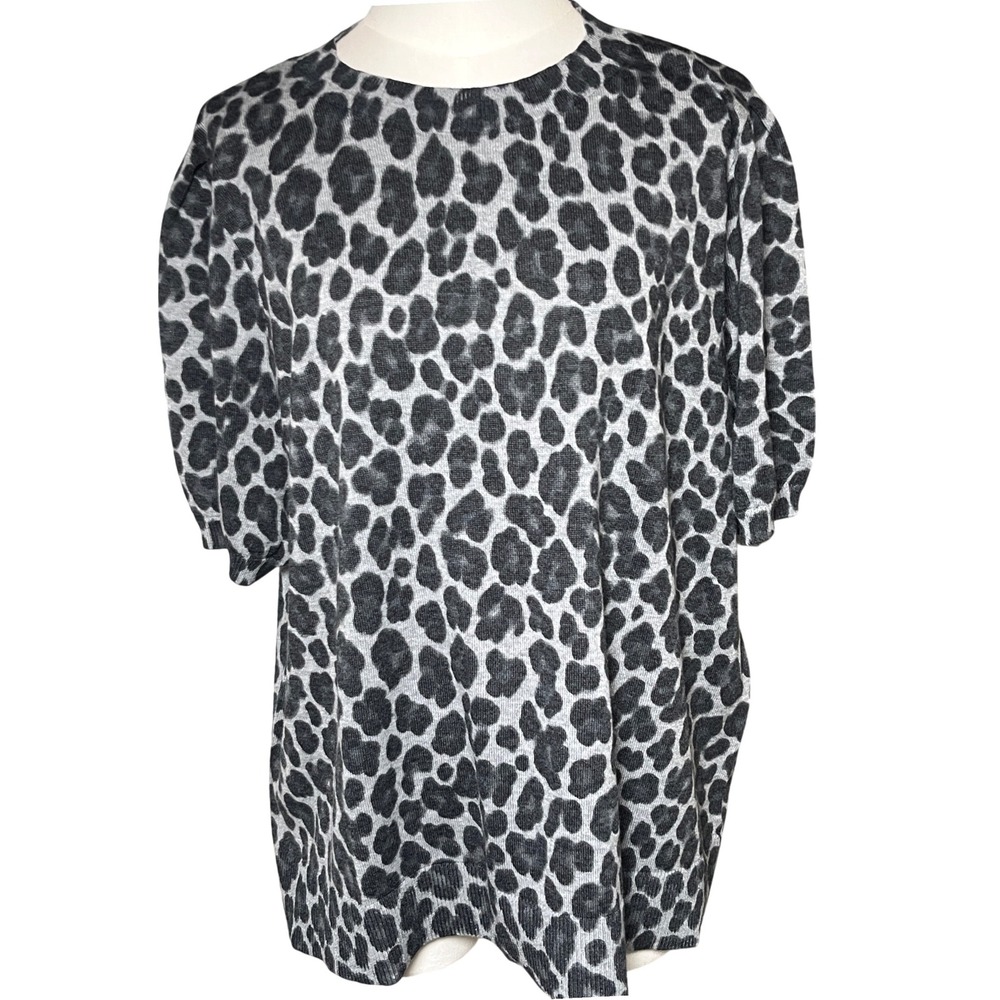 Leopard Print Puff Sleeve Sweater Old Money Mob Wife Knit Top Plus 2X